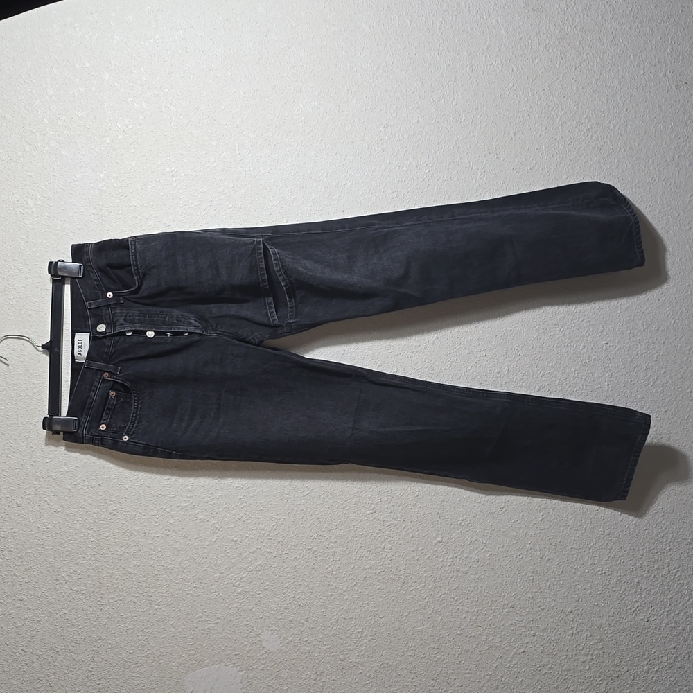 AGOLDE Lana Slice Jean Straight Leg Descent Black Hemmed Cropped Slit Cotton 26